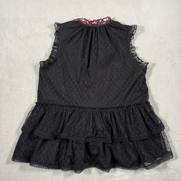 Kate Spade Blouse Womens Size Medium Black Camellia Embroidered Peplum Ruffle - Picture 6 of 13